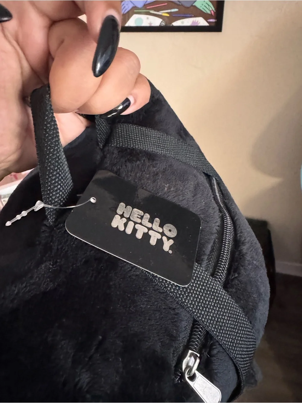 Hello Kitty Black Plush Halloween Backpack with Orange Bow